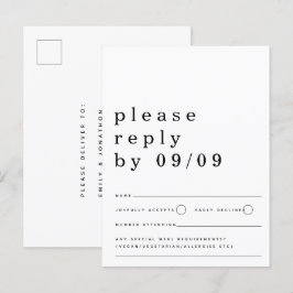 ミニマルタイポグラフィ白黒ウェディングRSVP ポストカード
