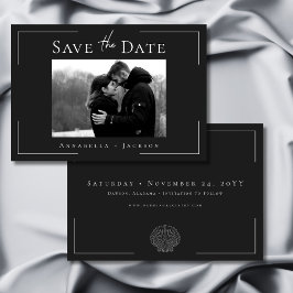 ミニマルタイポグラフィ白黒シェル結婚写真 セーブザデート