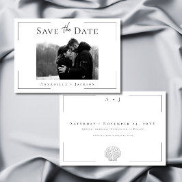 ミニマルタイポグラフィ白黒シェル結婚写真 セーブザデート