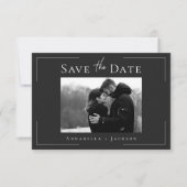 ミニマルタイポグラフィ白黒シェル結婚写真 セーブザデート (正面)