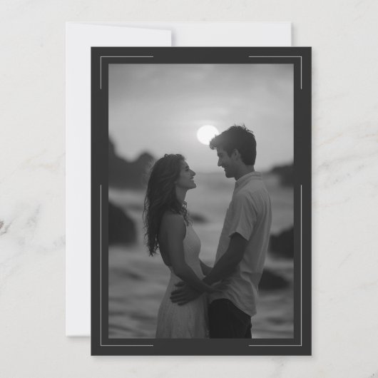 ミニマルタイポグラフィ白黒シェル結婚写真 招待状 (裏面)