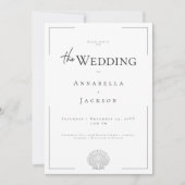 ミニマルタイポグラフィ白黒シェル結婚写真 招待状 (正面)
