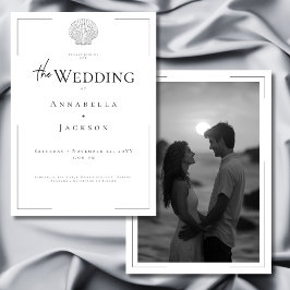 ミニマルタイポグラフィ白黒シェル結婚写真 招待状