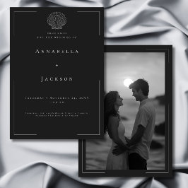 ミニマルタイポグラフィ白黒シェル結婚写真 招待状
