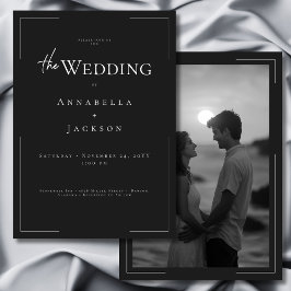 ミニマルタイポグラフィ白黒フォトズ結婚ス 招待状