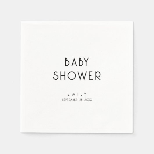 ミニマルタイポグラフィ白黒ベビーシャワー スタンダードカクテルナプキン (正面)