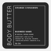 ミニマルタイポグラフィ白黒製品ラベル スクエアシール (正面)