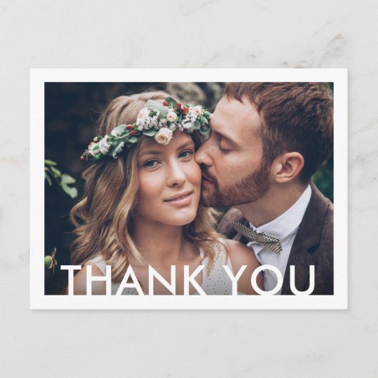 ミニマルタイポグラフィ結婚の写真ありがとう ポストカード (正面)
