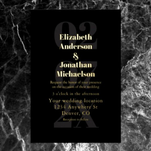 ミニマルタイポグラフィ結婚ズ 箔招待状