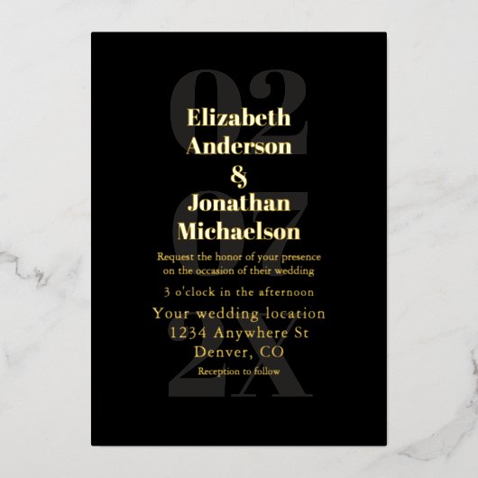 ミニマルタイポグラフィ結婚ズ 箔招待状 (正面)