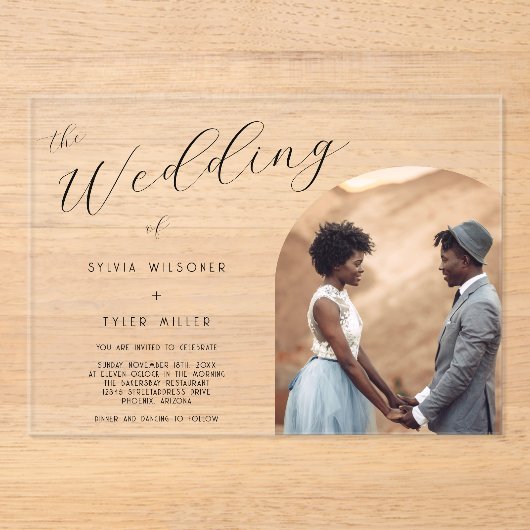 ミニマルタイポグラフィ結婚写真 アクリル招待状 (正面)