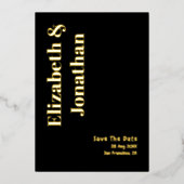 ミニマルタイポグラフィ結婚式の日付を保存 箔招待状 (正面)