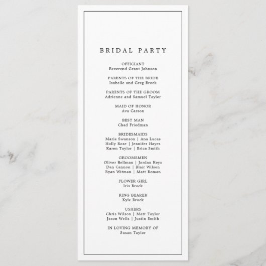 ミニマルタイポグラフィ結婚式 プログラム (裏面)