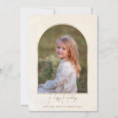 ミニマルタイポグラフィ金ゴールドアーチホリデーフォト シーズンカード (正面)