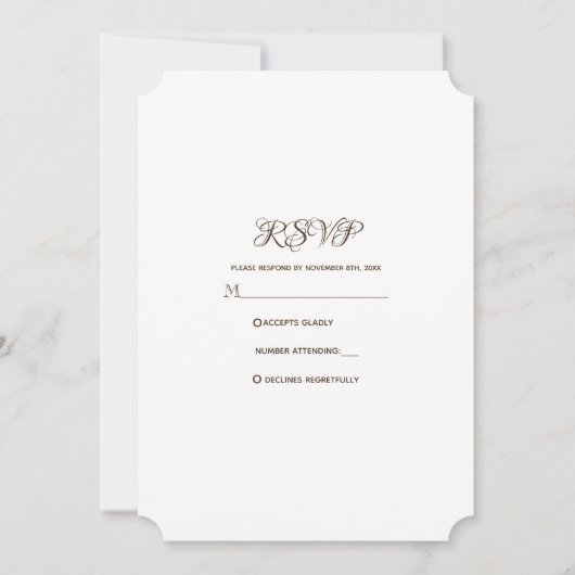 ミニマルタイポグラフィ金ゴールド&ホワイトウェディングRSVP 招待状 (正面)