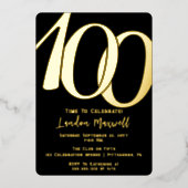 ミニマルタイポグラフィ100 100thバースデーパーティー 箔招待状 (正面)