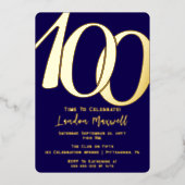 ミニマルタイポグラフィ100 100thバースデーパーティー 箔招待状 (正面)