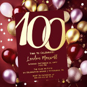 ミニマルタイポグラフィ100 100thバースデーパーティー 箔招待状