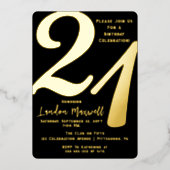 ミニマルタイポグラフィ21 21歳の誕生日パーティー 箔招待状 (正面)