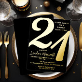 ミニマルタイポグラフィ21 21歳の誕生日パーティー 箔招待状