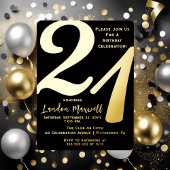 ミニマルタイポグラフィ21 21歳の誕生日パーティー 箔招待状