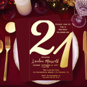 ミニマルタイポグラフィ21 21歳の誕生日パーティー 箔招待状