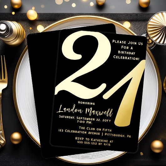 ミニマルタイポグラフィ21 21歳の誕生日パーティー 箔招待状