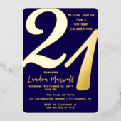 ミニマルタイポグラフィ21 21歳の誕生日パーティー 箔招待状 (正面)