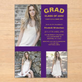 ミニマルタイポグラフィ3写真卒業 アクリル招待状 (正面)