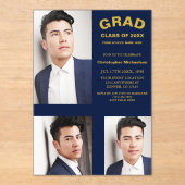 ミニマルタイポグラフィ3写真卒業 アクリル招待状 (正面)
