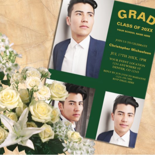 ミニマルタイポグラフィ3写真卒業 アクリル招待状