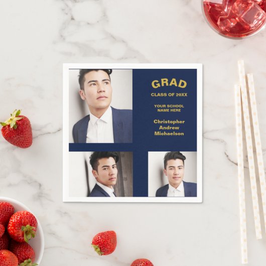 ミニマルタイポグラフィ3写真卒業 スタンダードカクテルナプキン (インサイチュ)