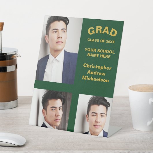 ミニマルタイポグラフィ3写真卒業 台座サイン (インサイチュ)