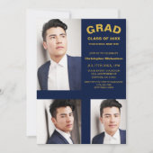 ミニマルタイポグラフィ3写真卒業 招待状 (正面)