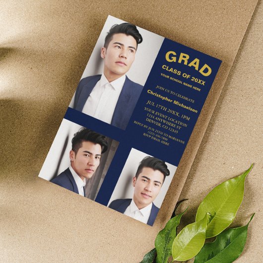 ミニマルタイポグラフィ3写真卒業 招待状