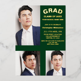 ミニマルタイポグラフィ3写真卒業 箔招待状