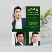 ミニマルタイポグラフィ3写真卒業 箔招待状 (立ち正面)