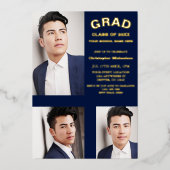 ミニマルタイポグラフィ3写真卒業 箔招待状 (正面)