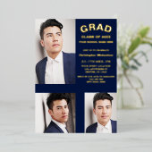 ミニマルタイポグラフィ3写真卒業 箔招待状 (立ち正面)