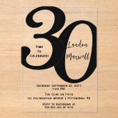 ミニマルタイポグラフィ30 30th誕生日パーティー アクリル招待状 (正面)