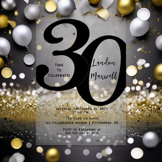 ミニマルタイポグラフィ30 30th誕生日パーティー アクリル招待状