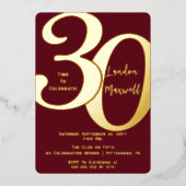 ミニマルタイポグラフィ30 30th誕生日パーティー 箔招待状 (正面)
