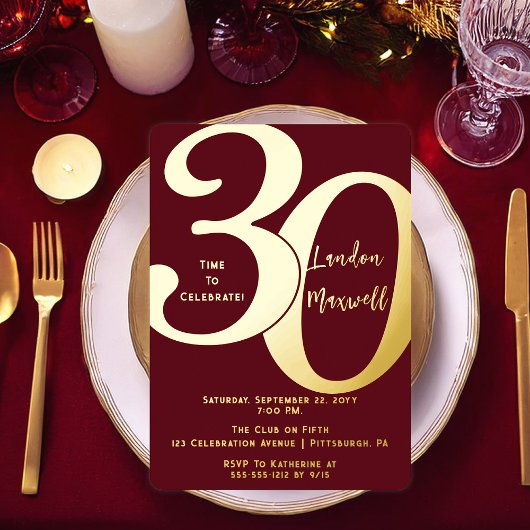 ミニマルタイポグラフィ30 30th誕生日パーティー 箔招待状