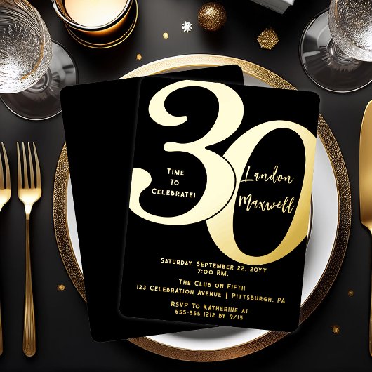 ミニマルタイポグラフィ30 30th誕生日パーティー 箔招待状