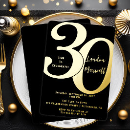 ミニマルタイポグラフィ30 30th誕生日パーティー 箔招待状
