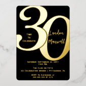 ミニマルタイポグラフィ30 30th誕生日パーティー 箔招待状 (正面)