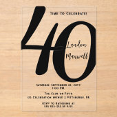 ミニマルタイポグラフィ40 40th誕生日パーティー アクリル招待状 (正面)