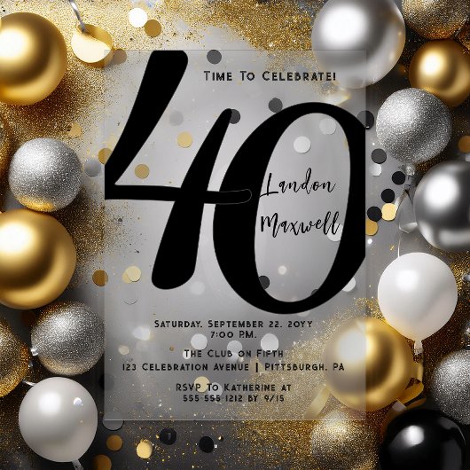 ミニマルタイポグラフィ40 40th誕生日パーティー アクリル招待状