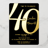 ミニマルタイポグラフィ40 40th誕生日パーティー 箔招待状 (正面)