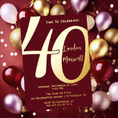 ミニマルタイポグラフィ40 40th誕生日パーティー 箔招待状